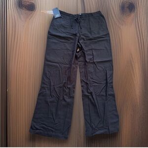 GAP Linen Pull-On Pants Womens Large Black Wide Leg Elastic Waist NWT